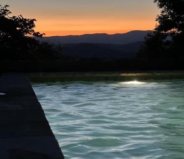 Blue Ridge House | 5500 sf cabin 6 king 2 queen beds heated pool spa game room mountain views