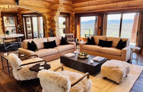 Blue Ridge House | 5500 sf cabin 6 king 2 queen beds heated pool spa game room mountain views