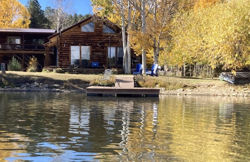 Pagosa Springs Cabin | Authentic lakefront log cabin with mountian views. Ice off! Come fishing!