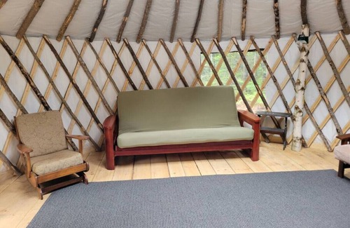 Brownfield RV Rental | Ava Jade yurt nestled in the woods of Brownfield, Maine
