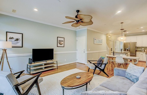 Folly Beach Villa | Beachy, three-story villa w/deck & shared pool - walk downtown & to the beach