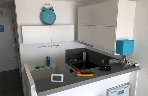 La Cote Radieuse Apartment | CANET SUD, T1 bis LUXURY AIR CONDITIONED, SEA VIEW - DIRECT BEACH, Wifi, closed garage