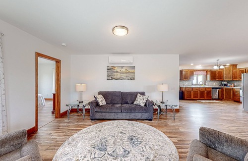 Town of Milo House | Charming 2-story dog-friendly farmhouse with game room, firepit, deck, grill