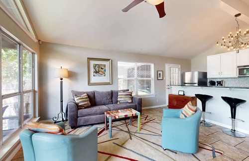 Saratoga Point House | Chic home on Lake Austin with dock, lovely deck, vibrant interior & views