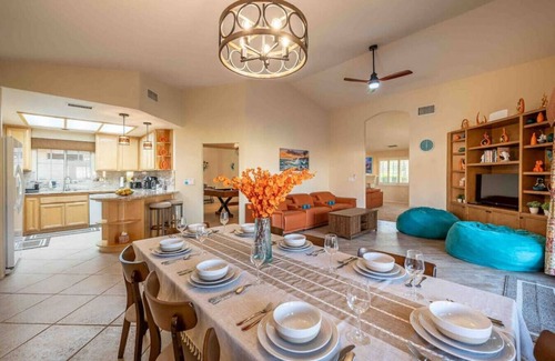 Indio House | Coachella Chill: 4BR/4King Adj Beds, Arcade, Free Heated Pool, Patio TV, Office