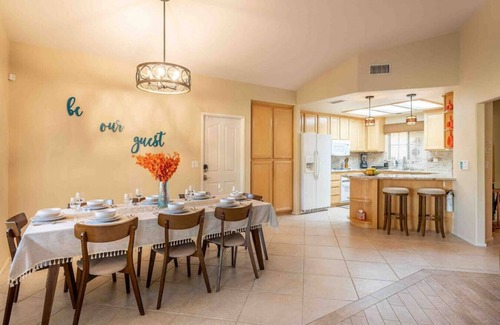 Indio House | Coachella Chill: 4BR/4King Adj Beds, Arcade, Free Heated Pool, Patio TV, Office