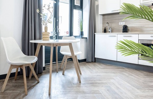 Tilburg Apartment | Contemporary studio featuring a private kitchen, bathroom, and two balconies