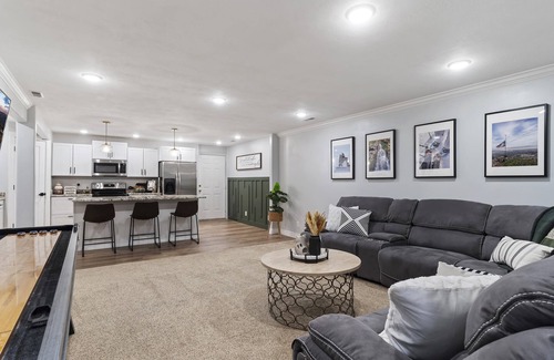 Layton House | Cozy basement with large yard