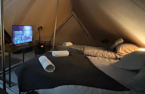 Bryngwran House | Cozy Hot Tent with Log Burner & Hot Tub Left Tent