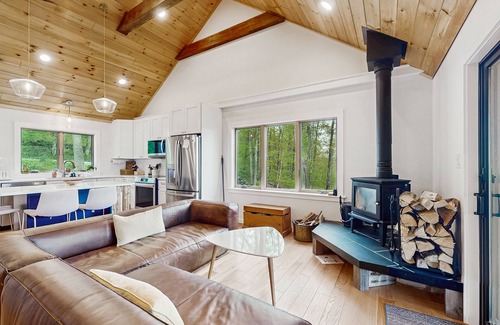 Mount Holly House | Cozy house w/mountain views, hot tub, woodstove, balcony, bbq, central a/c