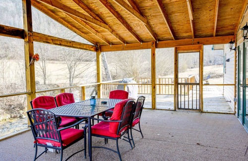 Whittier House | Creek-side home with private hot tub, game room, firepit, deck & mountain view