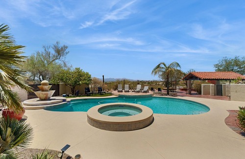 Tucson House | Dazzling retreat with city views, pool, hot tub, bocce ball court, & roof deck