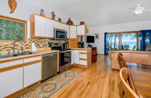 Lake Michigan Beach House | Dog-friendly home with lake views, wood stove, kayaks/SUPs, & W/D