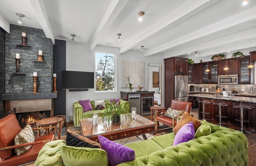 Downtown Condo | Elegant Corner Unit w/Mtn Views; Walk to Town; Wood Burning Fireplace; Pool