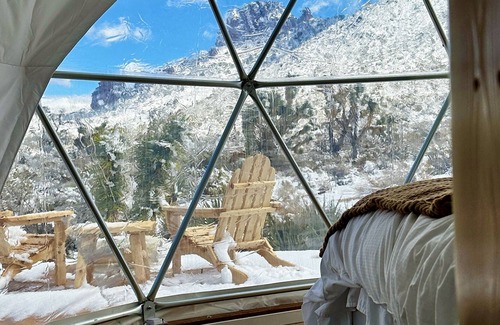 Dolan Springs Cabin | Enchanting Geodesic Dome with Mountain Views and natural desert surroundings.