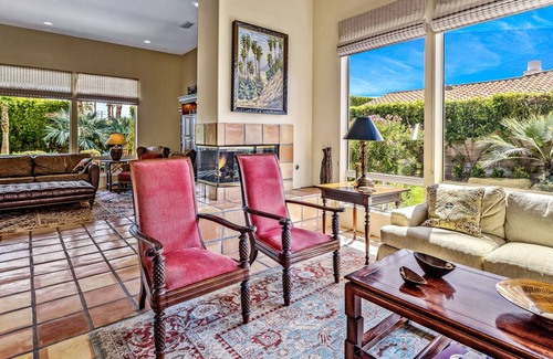 Sunrise Vista Chino House | Exceptional Spanish-style home with private sparkling pool, spa & mountain view