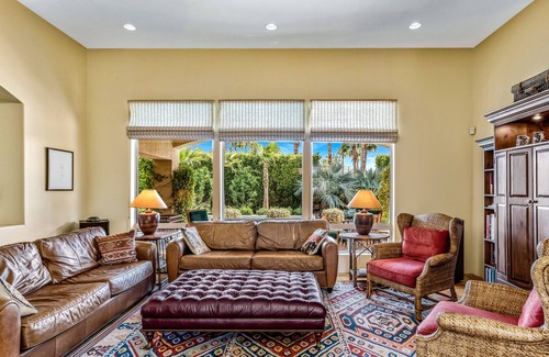 Sunrise Vista Chino House | Exceptional Spanish-style home with private sparkling pool, spa & mountain view