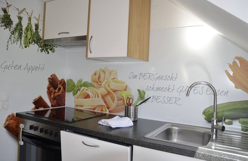 Todtnauberg Apartment | Ferienwohnung Bergnescht 1 Typ D, 85qm, drei Schlafzimmer, ein Wohnzimmer, Küche, Badezimmer, Balkon und Kachelofen