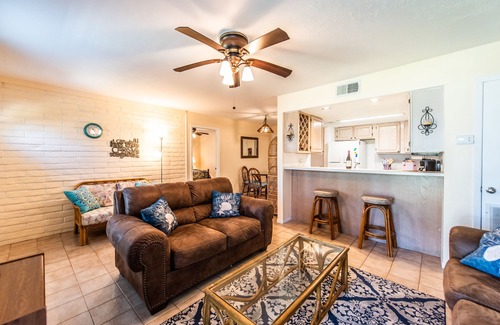 Port Aransas Villa | Flamingo House - First Floor Unit that’s a 5-7 minute walk to the beach.