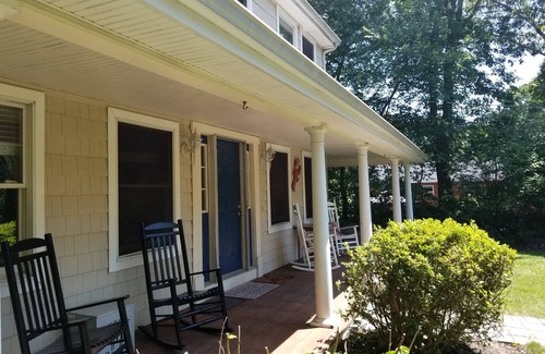 Saunderstown House | Front porch 4 rockers, Private back w/covered deck. Mid-Aug available. Loci!