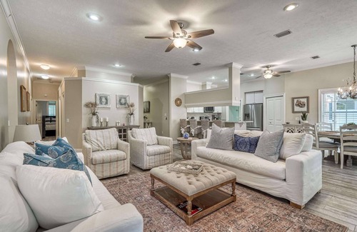 Seacrest House | Giant Backyard Oasis with Heated Private Pool, Fire Pit, and Outdoor Lounge