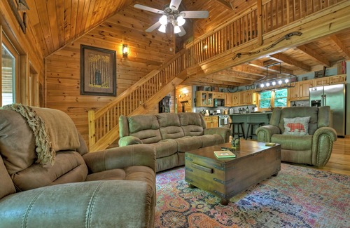 Ellijay Cabin | Gorgeous river front cabin rental with tons of outdoor space, hot tub and firepit