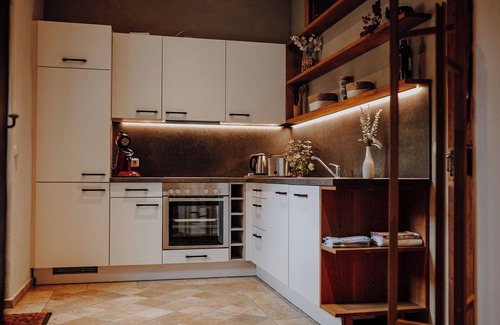 Oppurg Apartment | Honeymoon suite with fireplace, private sauna and wellness garden with pool