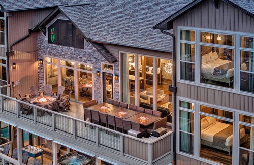 Gatlinburg Cabin | IMACULATE 7500 sqft Modern Downtown Cabin! 9 Master Suites! Indoor Pool! VIEWS