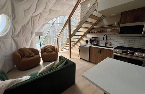 Benzonia Cabin | Löyly Luxury Dome, Hot Tub, Sauna, Plunge, King, Queen, Kitchen, Sleeps 4, N. MI