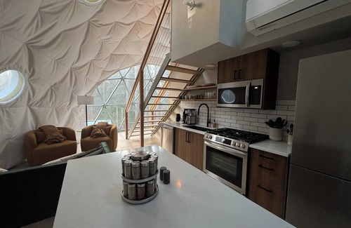 Benzonia Cabin | Löyly Luxury Dome, Hot Tub, Sauna, Plunge, King, Queen, Kitchen, Sleeps 4, N. MI