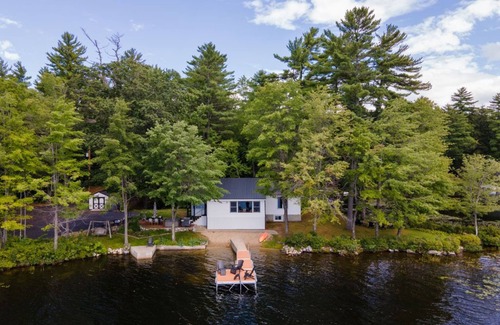 Bridgton House | Lakefront home on Moose Pond with expansive views of Pleasant Mountain + hot tub