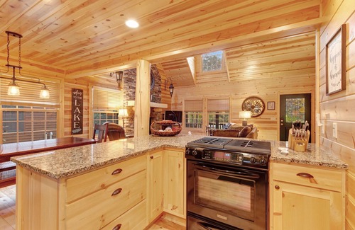 Saugatuck Cabin | Log Cabin-Style Home with Private Hot Tub and Close Proximity to the Lake