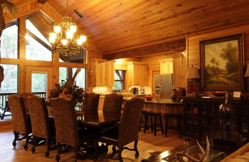 Broken Bow Cabin | Lush decor and cathedral ceiling. Pool Table, Hot Tub, Convenient Location!