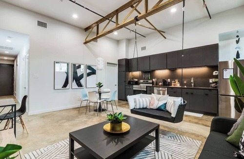 Downtown Apartment | Lux Downtown Flat with Gameroom & Fire Pit