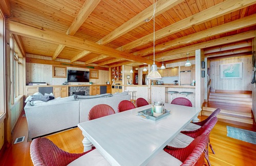 Hayden Lake House | Luxe, lakefront home with dock, amazing lake views, patio & fireplace
