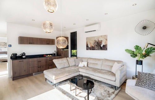 Vogelenzang House | Luxurious and sustainable 4-person holiday villas with high windows, completely gas-free and equipped with solar panels. Enjoy a stylish living room, luxury kitchen, two comfortable bedrooms and two ensuite bathrooms with walk-in shower. Including ma