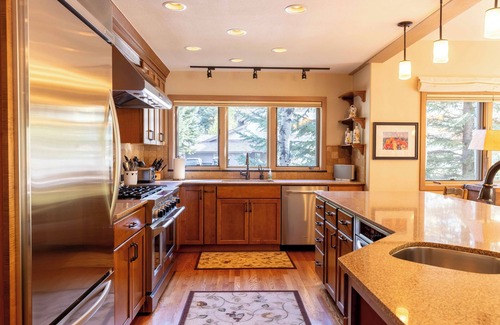 Warm Springs House | Luxury Warm Springs Retreat: Riverfront, Hot Tub, & Steps to Lifts