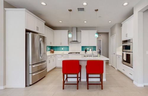 Cathedral City House | Modern home with gas fireplace, mountain views, large yard