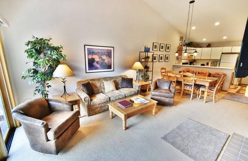 Mountain House Condo | On River Trail! Top Floor Views! 2 Hot Tubs. Walk/Shuttle to Dining, Events