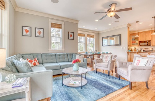 Olivia Beach House | Parkside Home, 2 Blocks to Beach, with Kids Game Room, Hot Tub and Master Suite!