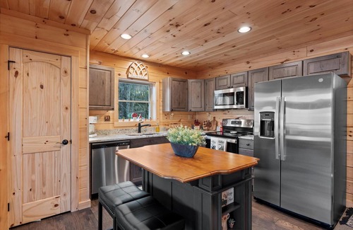Elk Park Cabin | Private lakefront cabin with mountain views/hot tub/firepit/game room/hiking/etc
