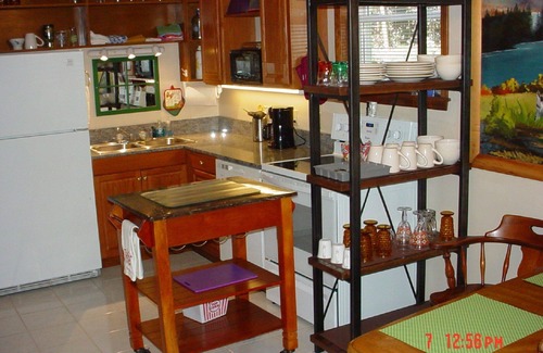 Hollister Apartment | Private suite with a walk-out concrete patio on the lake with access to the dock