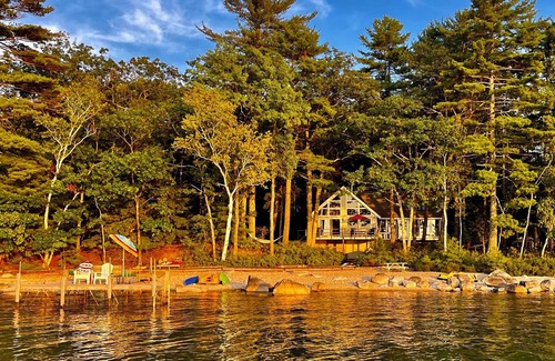 Standish Ski Chalet | Private waterfront house with dock on Frye Island