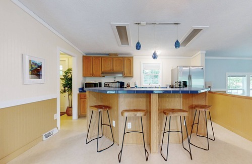 Gardiner House | Renovated waterfront home with amazing views, dock, yard games & fireplace