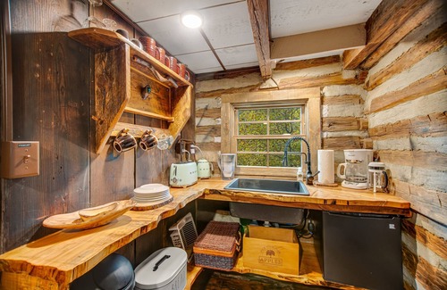 Canton Cabin | Rustic retreat with wood stove, old-school kitchen, porch, & lovely views