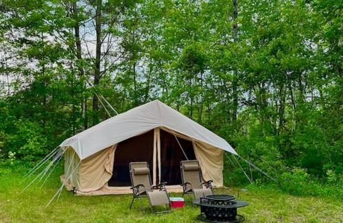 North Hudson RV Rental | Safari Tent nestled in the woods on the Schroon River with beach and island!