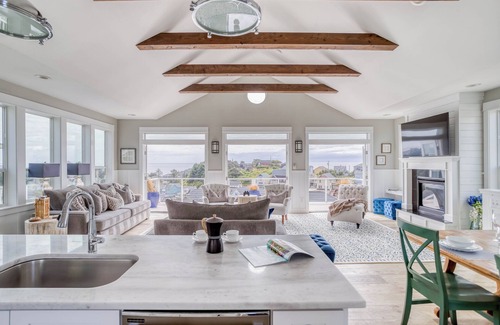 Nelscott House | Sky-High Ocean View Home in Olivia Beach has Double Decks, Hot Tub, King Suite!
