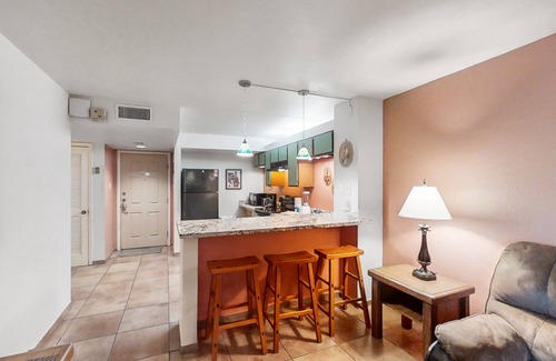 South Padre Island Condo | Snowbird-friendly, 2nd-floor condo with pool, hot tub & bay view - walk to beach