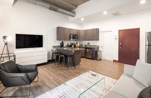 West Poplar Apartment | Sosuite | 2BR Apt w Balcony, W/D, Gym, On-Site Bar