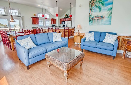 Wind Over Waves House | Soundside Home w/Pool, Hot Tub, Elevator, Game Room, Tiki Bar, and Much More!